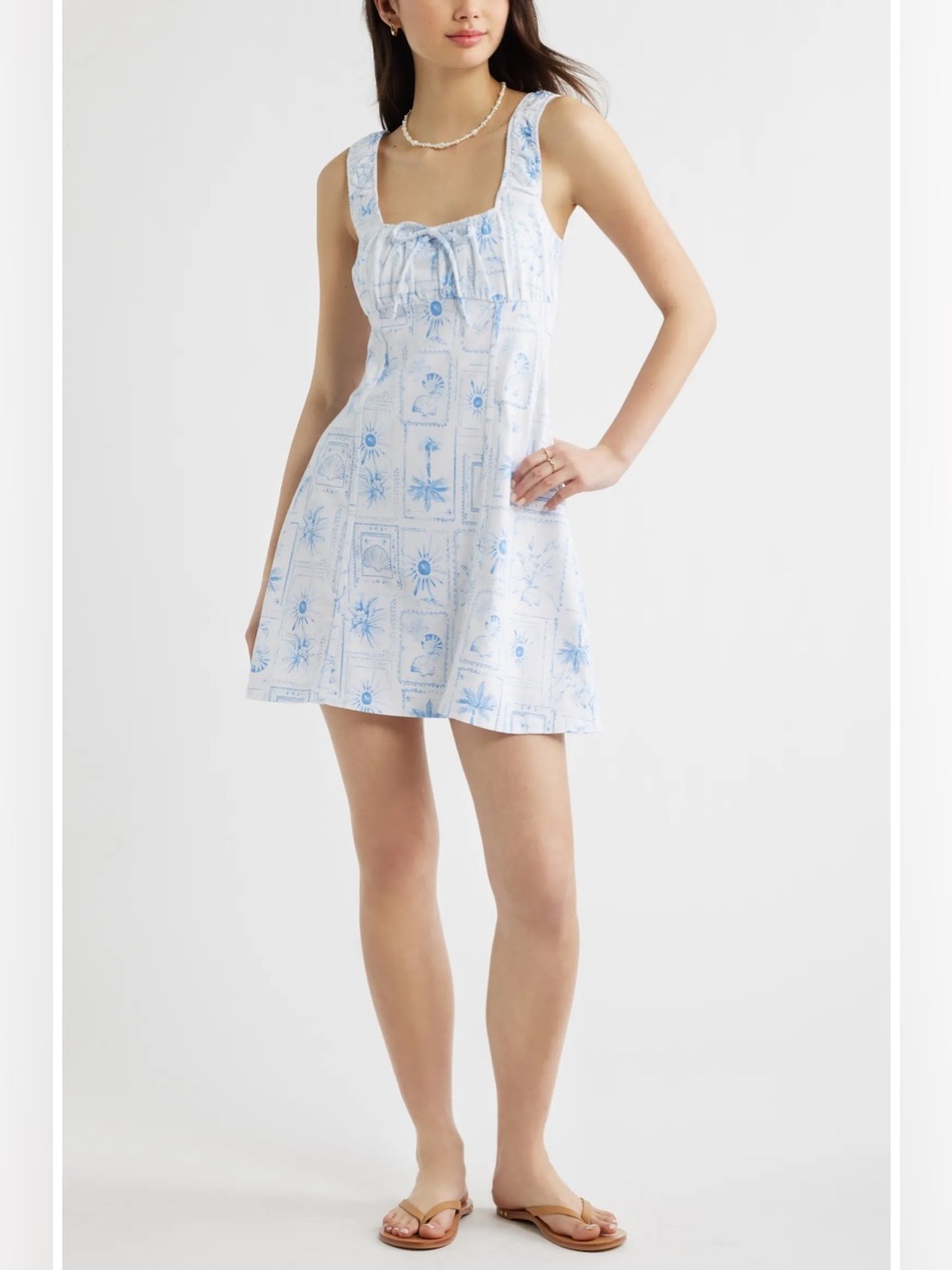 bp White Mini Dress with Light Blue Print